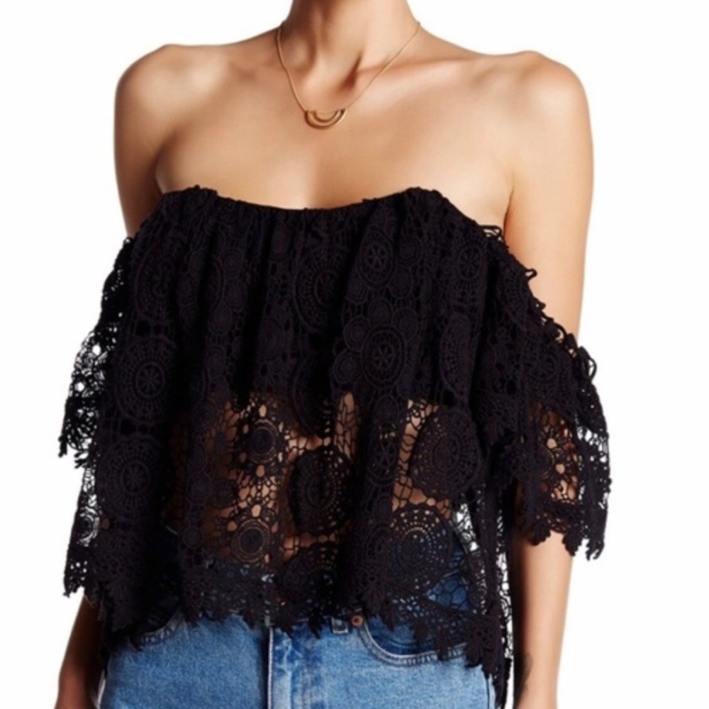 Black Lace off shoulder Tularosa top